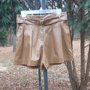 Kori America High Waist Brown Faux Leather Shorts Sz L